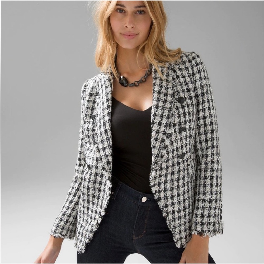 WHBM tweed houndstooth‎ novelty button blazer $225 retail